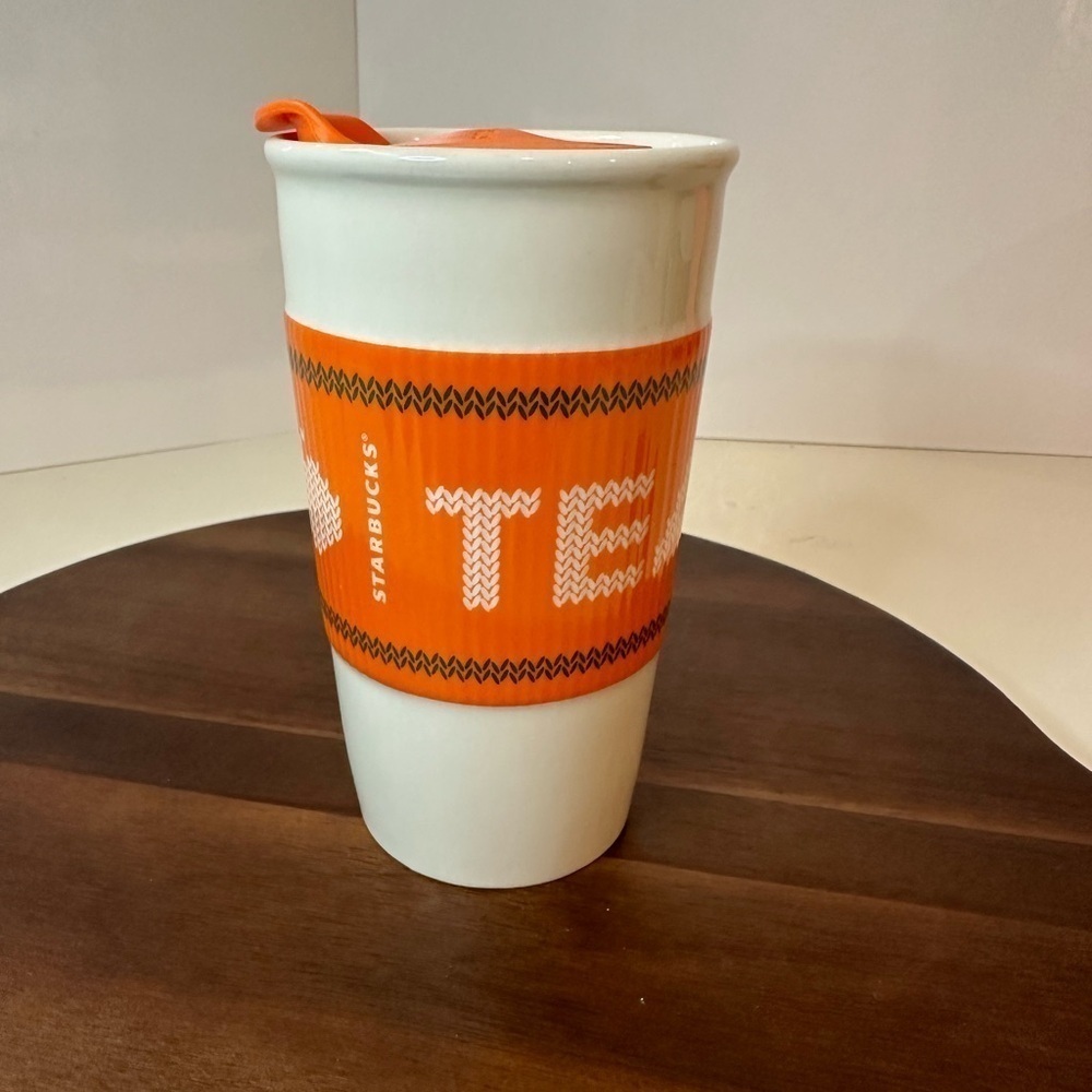 Starbucks 2016“Team Pumpkin Spice Latte”Ceramic Traveler Cup 10oz Orange & White